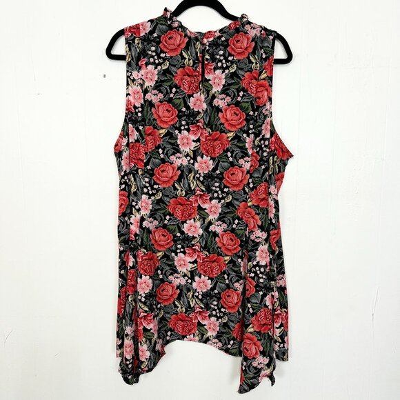 Torrid Sleeveless Blouse Rose Floral Lace Neck Insert Ruffle 3 3X - Picture 5 of 5